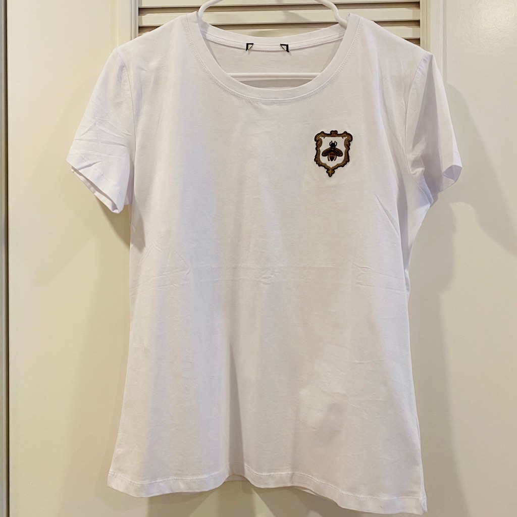 Basic White Tee With Bumblebee Patch